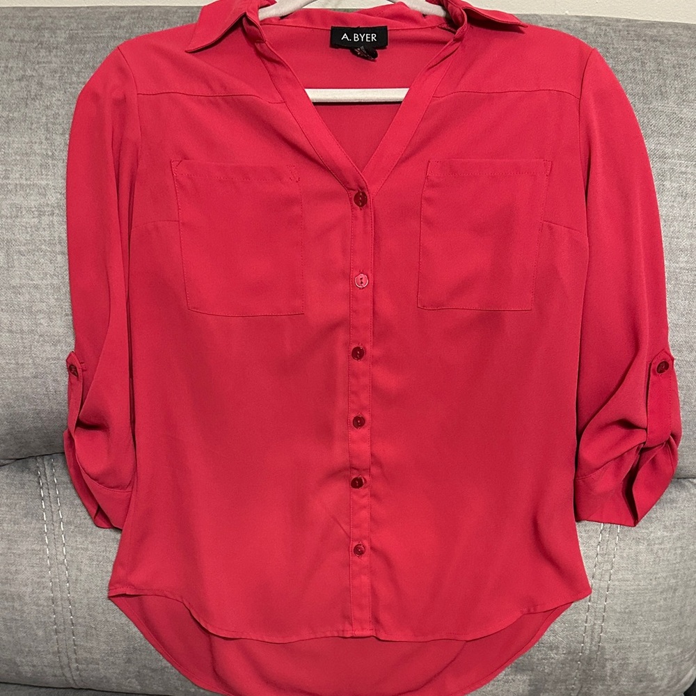 A. Byer Women's Vibrant Red Button-Down Shirt